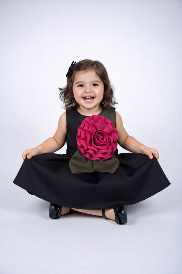 Black 3D Petal Flare Dress