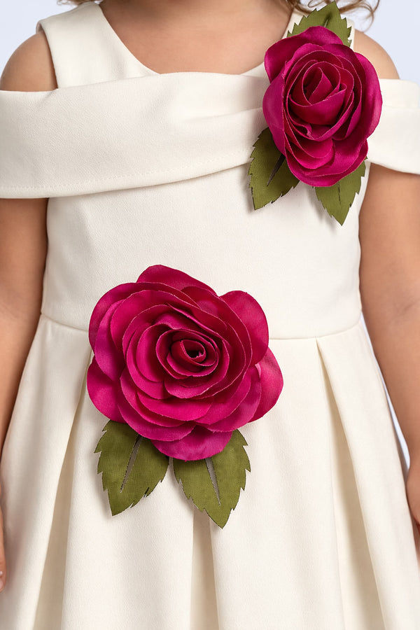 3D Rose Structured Party Dress (Offwhite)