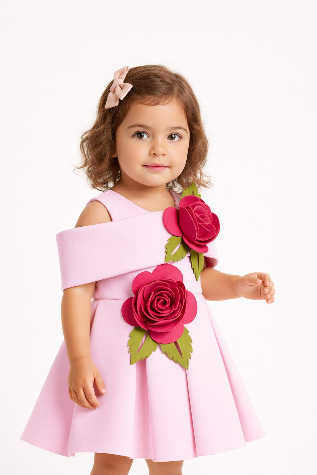 3D Rose Structured Party Dress (Pink)