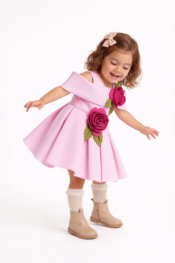 3D Rose Structured Party Dress (Pink)