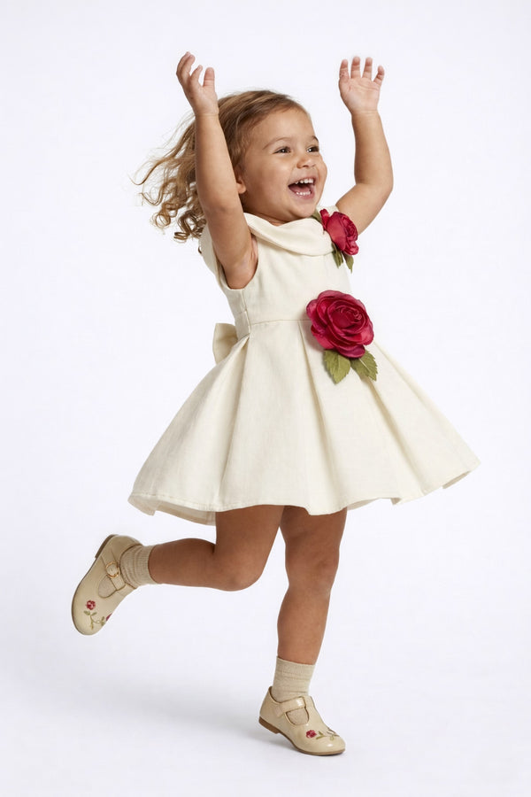 3D Rose Structured Party Dress (Offwhite)