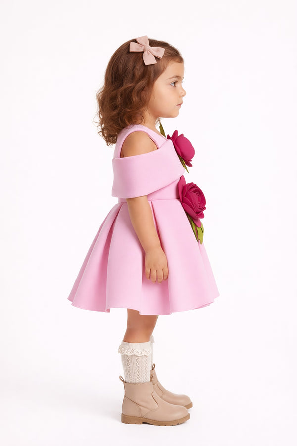3D Rose Structured Party Dress (Pink)
