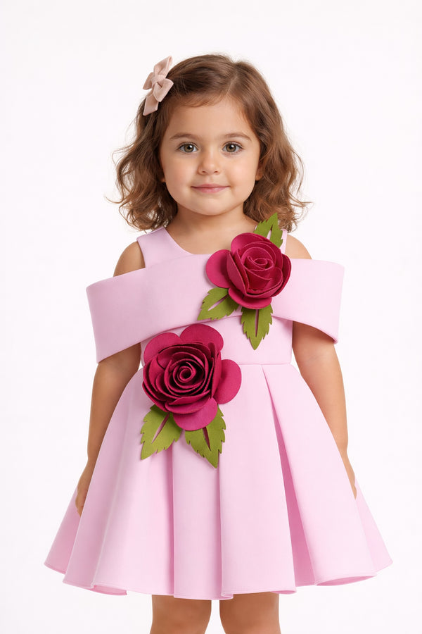 3D Rose Structured Party Dress (Pink)