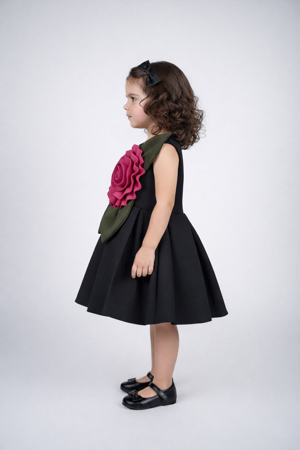 Black 3D Petal Flare Dress