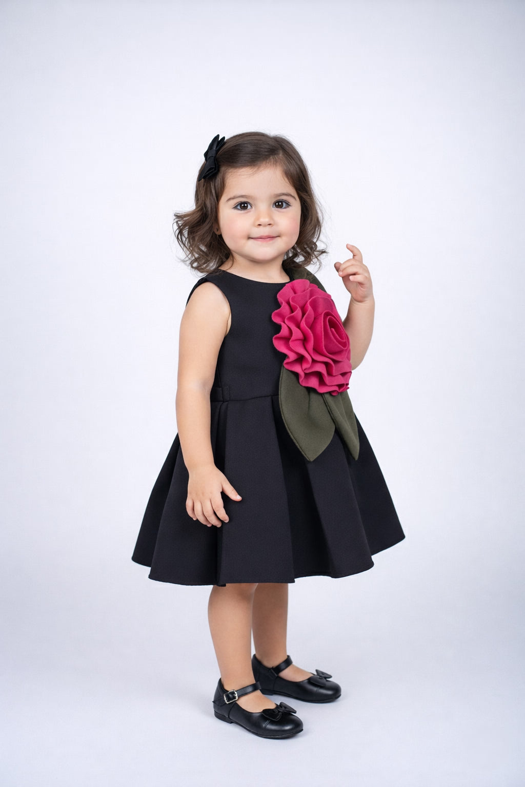 Black 3D Petal Flare Dress