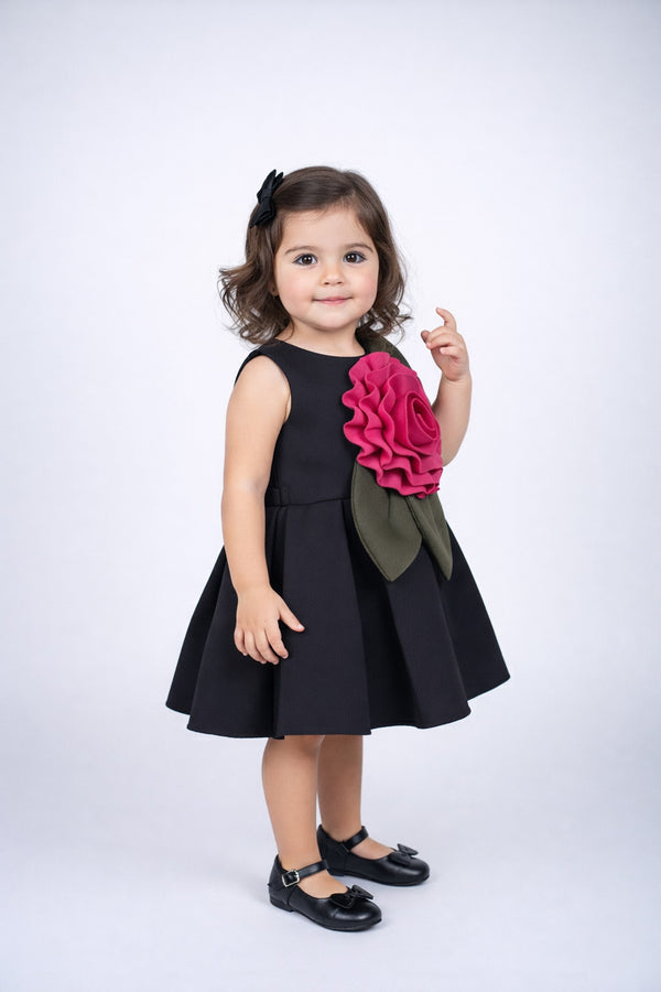 Black 3D Petal Flare Dress
