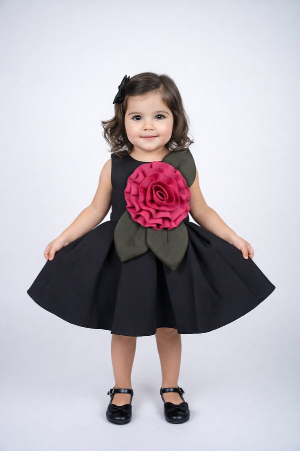 Black 3D Petal Flare Dress