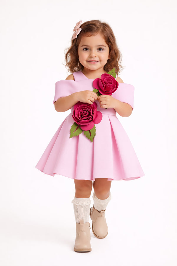 3D Rose Structured Party Dress (Pink)
