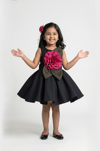 Black 3D Petal Flare Dress