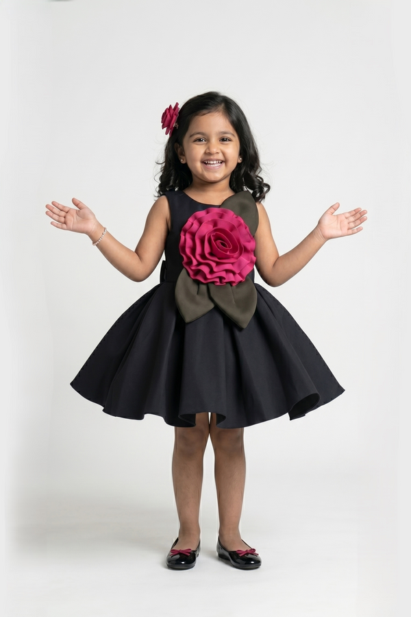 Black 3D Petal Flare Dress