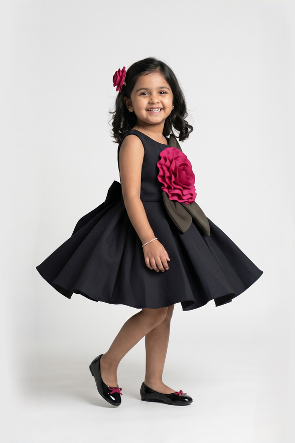 Black 3D Petal Flare Dress