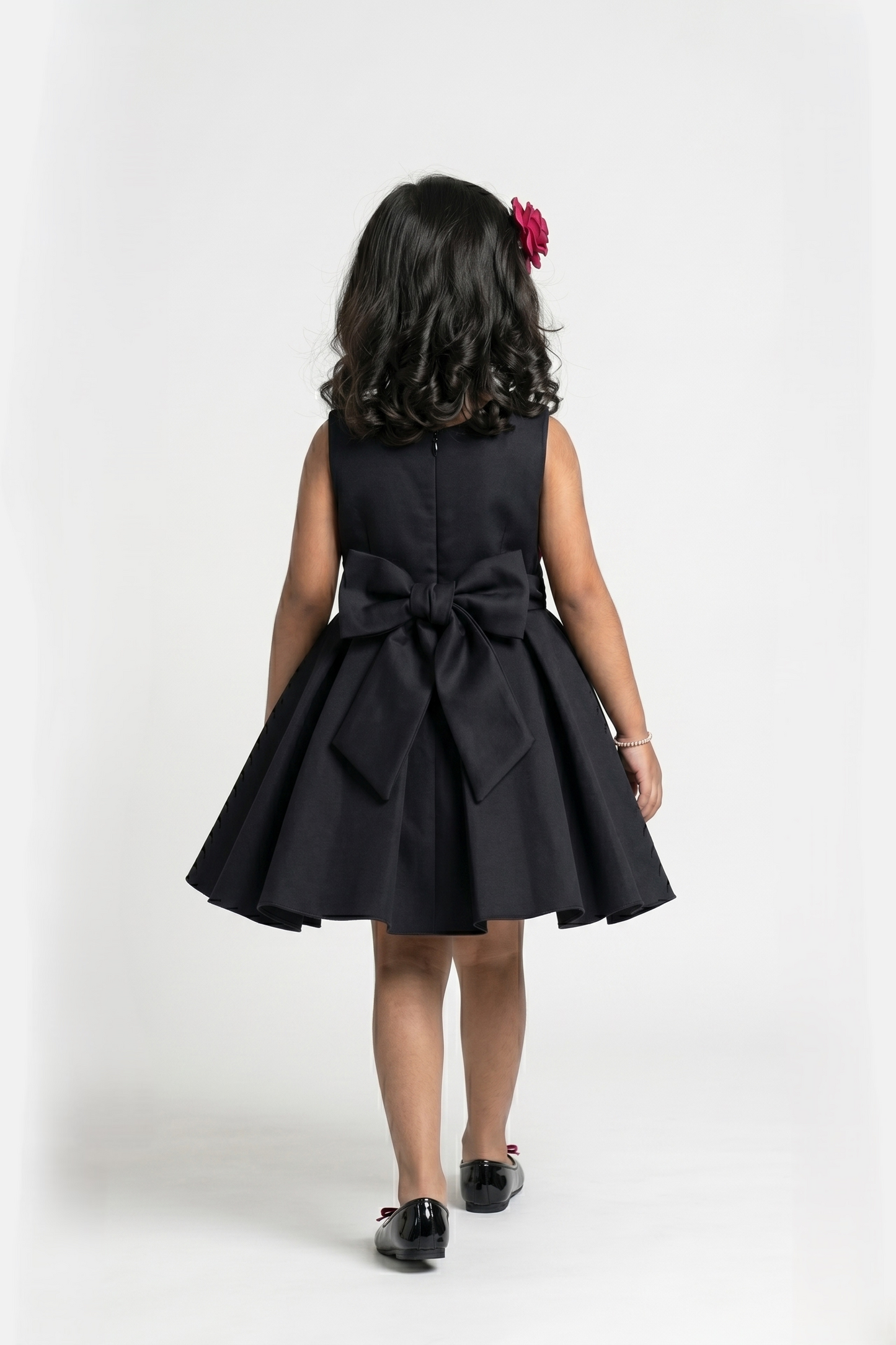 Black 3D Petal Flare Dress