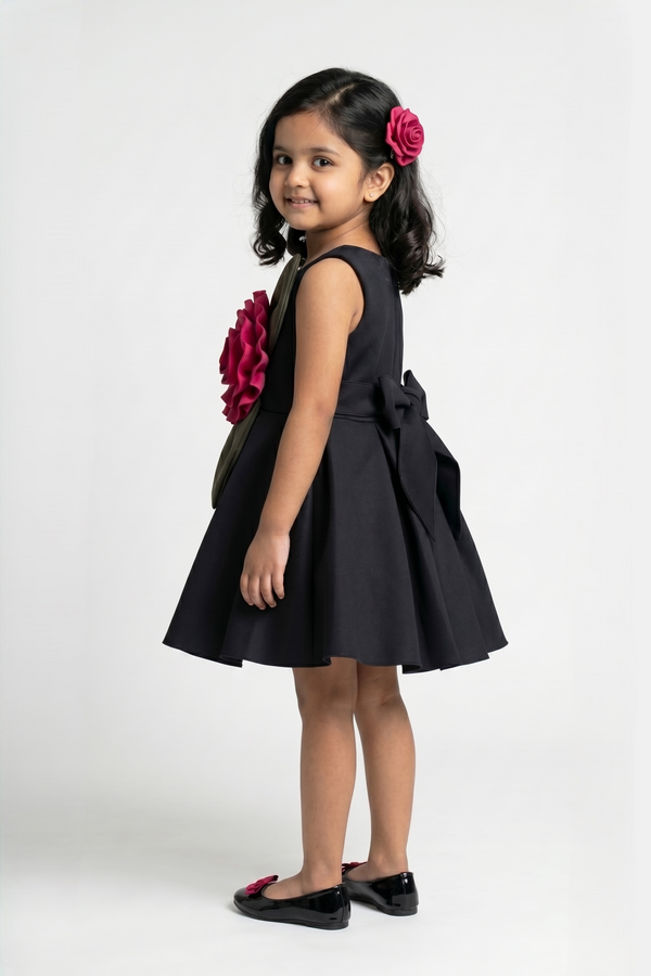 Black 3D Petal Flare Dress