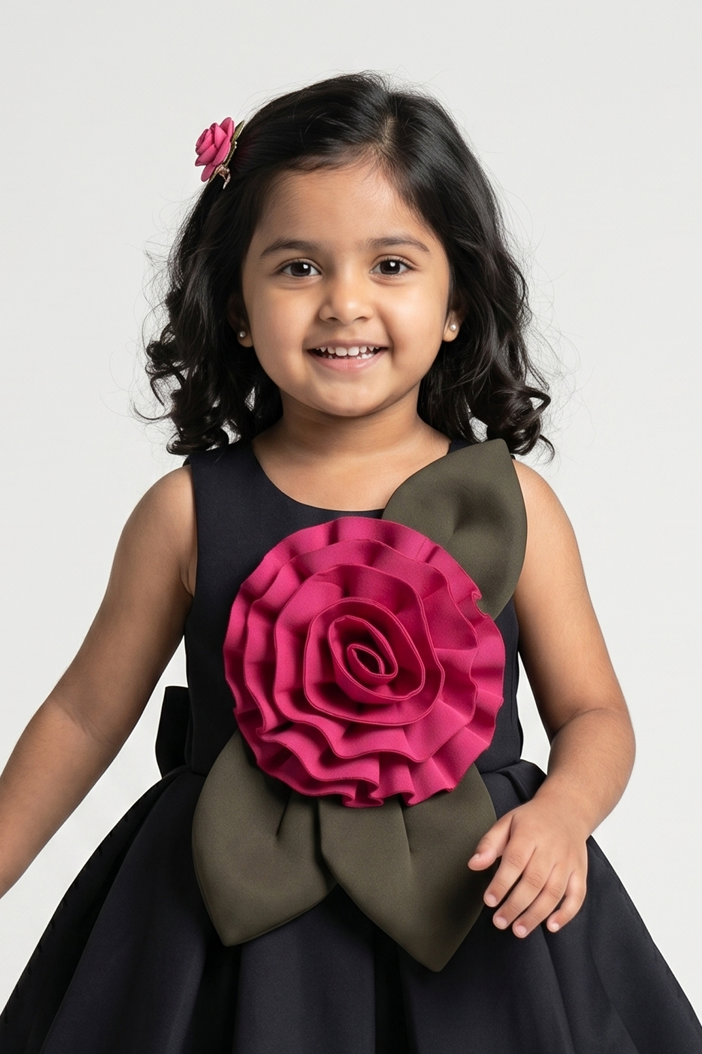 Black 3D Petal Flare Dress
