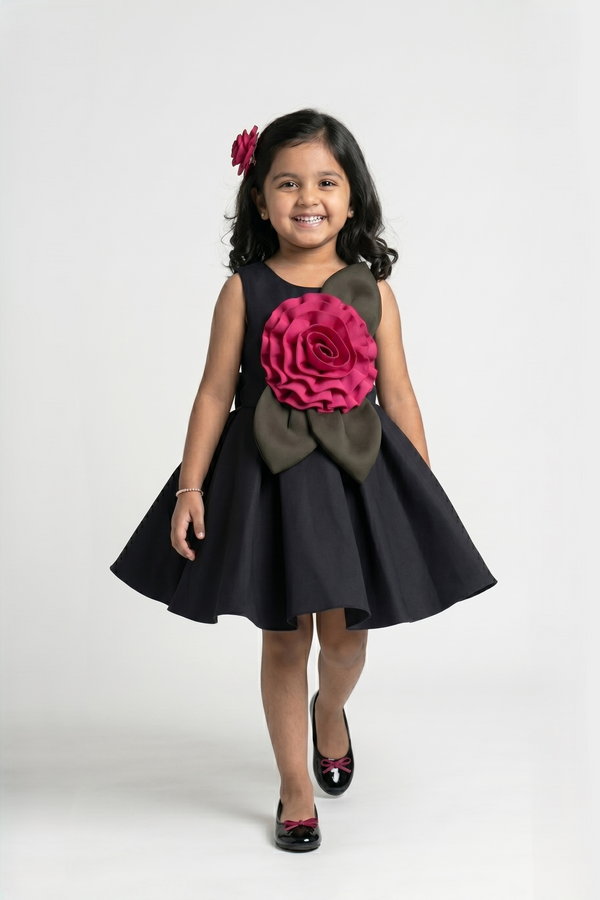 Black 3D Petal Flare Dress