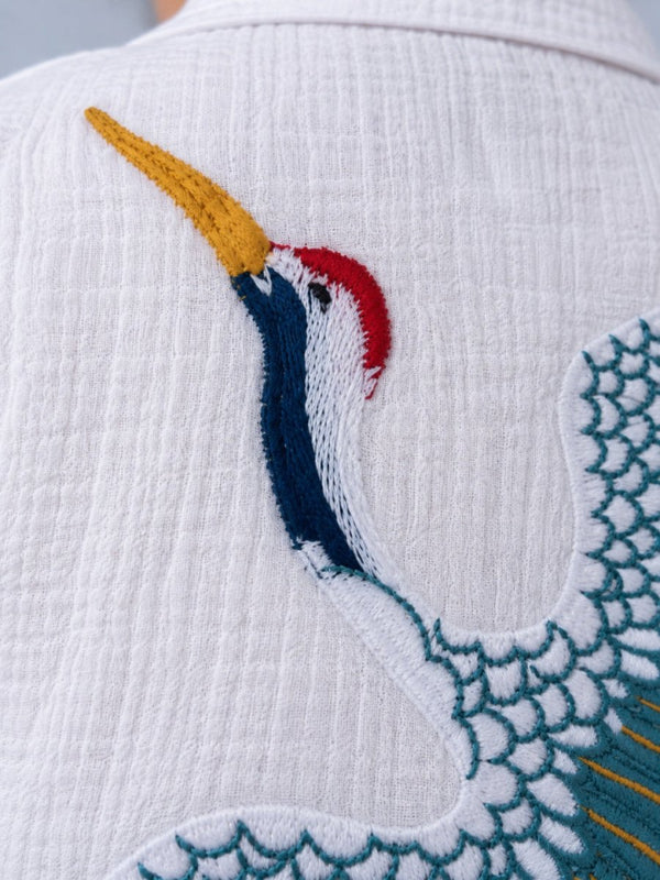 Boys White Bird Embroidered Cotton Muslin Shirt & Shorts Set - Pogoloom