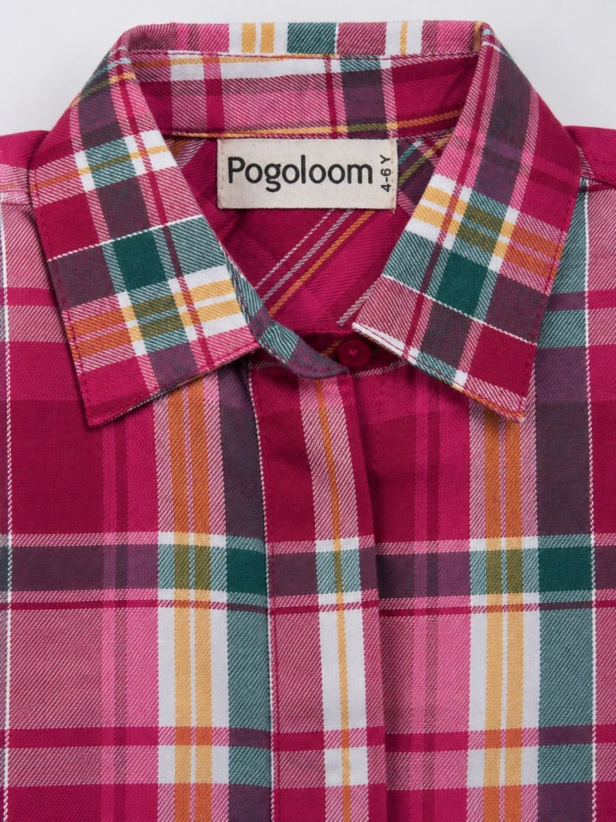 Girls Pink Checked Cotton Shirt & Skort Co-ord Set - Pogoloom