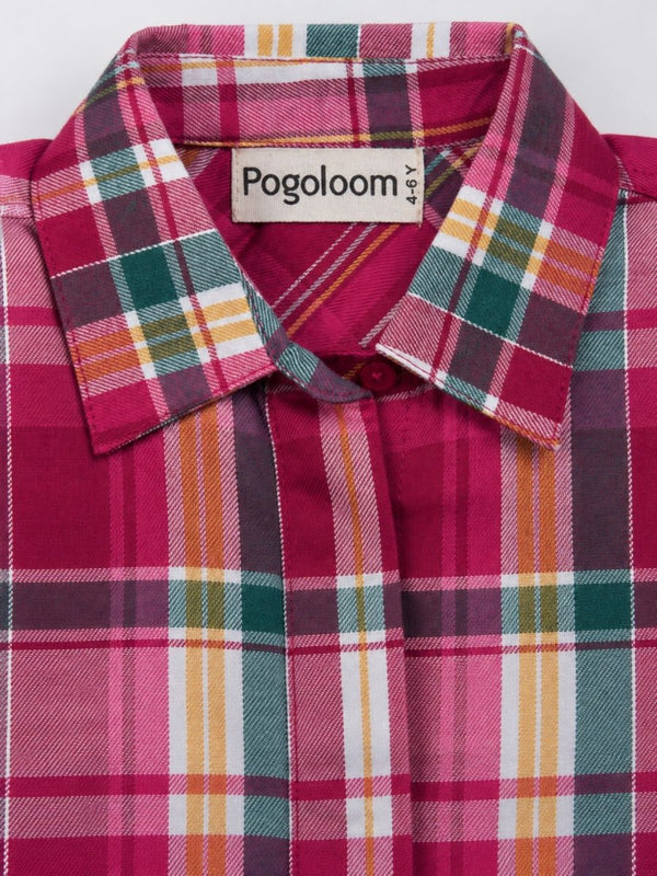 Girls Pink Checked Cotton Shirt & Skort Co-ord Set - Pogoloom