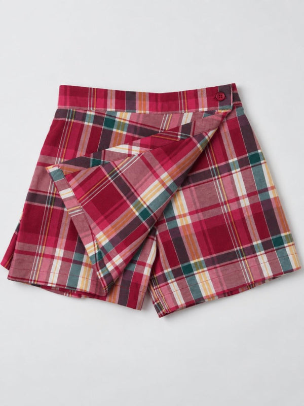 Girls Pink Checked Cotton Shirt & Skort Co-ord Set - Pogoloom