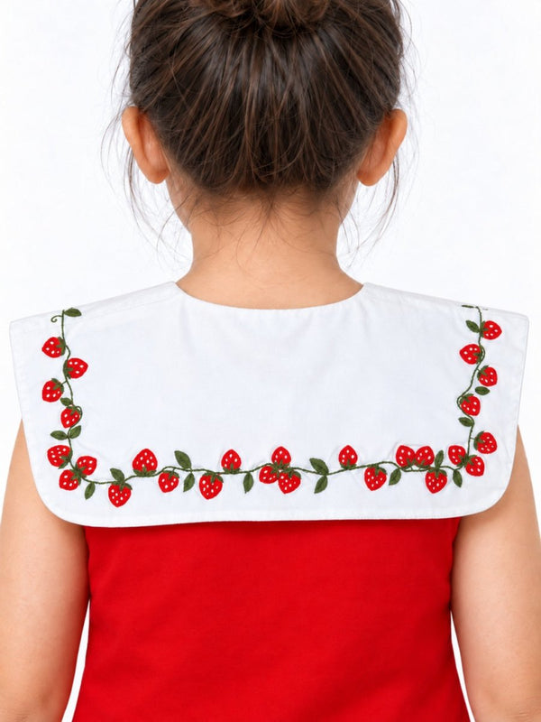 Girls Red Strawberry Embroidered Cotton Poplin Top & Shorts Set - Pogoloom